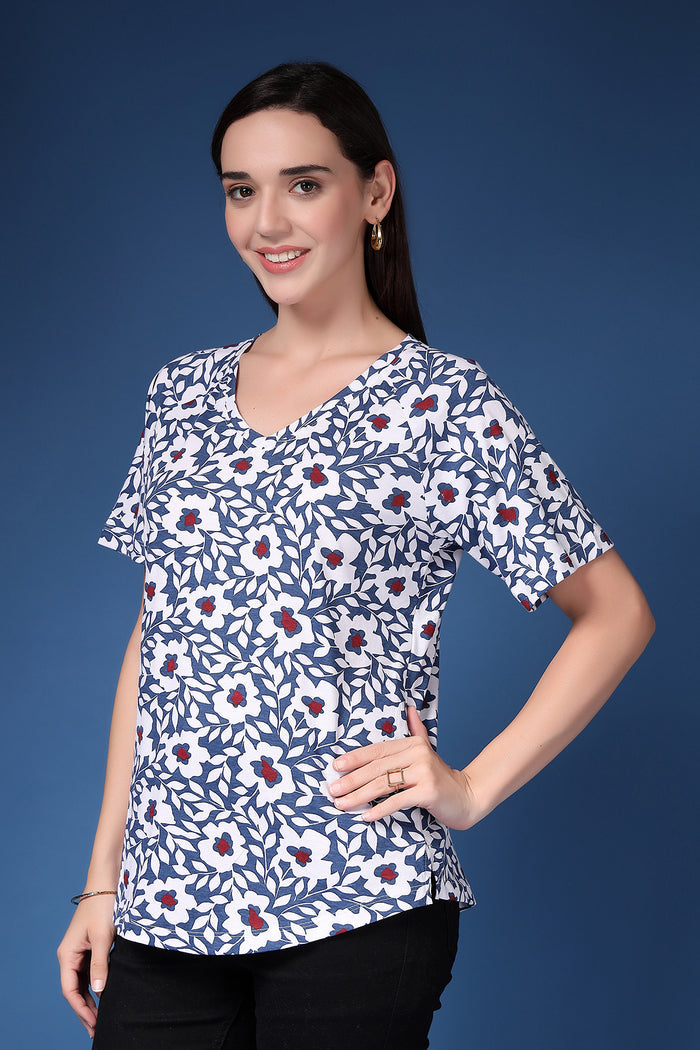 Navy Blue Maternity Top; fit is suitable for wear during pregnancy and nursing.