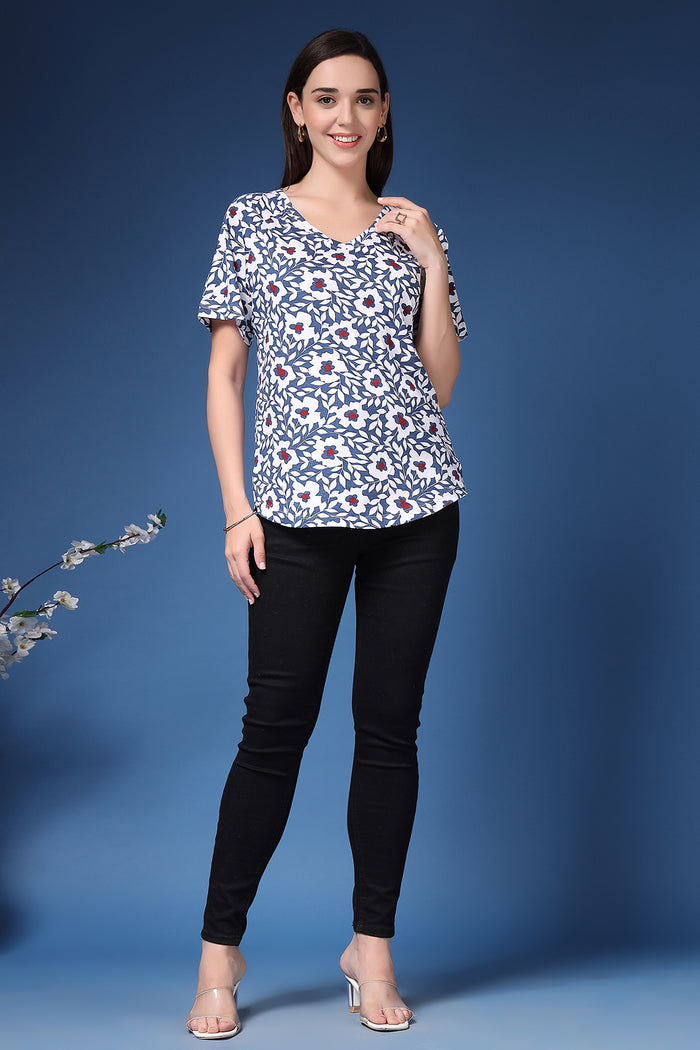Navy Blue Feeding Top; side zip allows fast breastfeeding access.