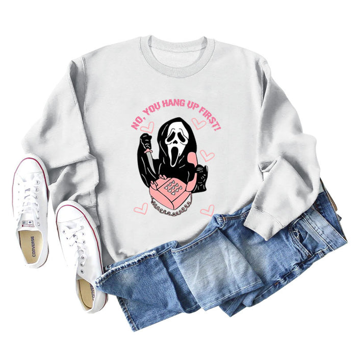 NO YOU HANG UP FIRST Heart Letter Print Women's Sweatshirt Round Neck Long Sleeve