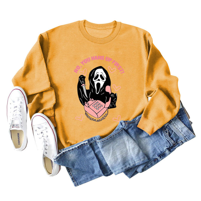 NO YOU HANG UP FIRST Heart Letter Print Women's Sweatshirt Round Neck Long Sleeve