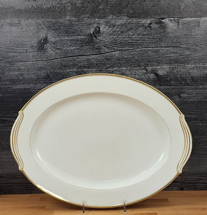Noritake Goldart Oval Serving Platter White Ceramic Gold Trim 12" Plate 5290