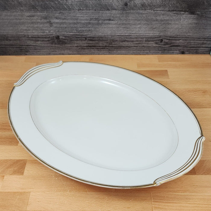 Noritake Goldart Oval Serving Platter White Ceramic Gold Trim 16" Plate 5290