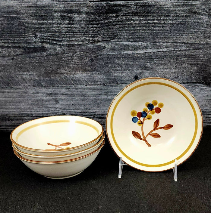 Noritake October Fest Set of 4 Soup Bowls Stoneware Brown Blue Yellow Floral
