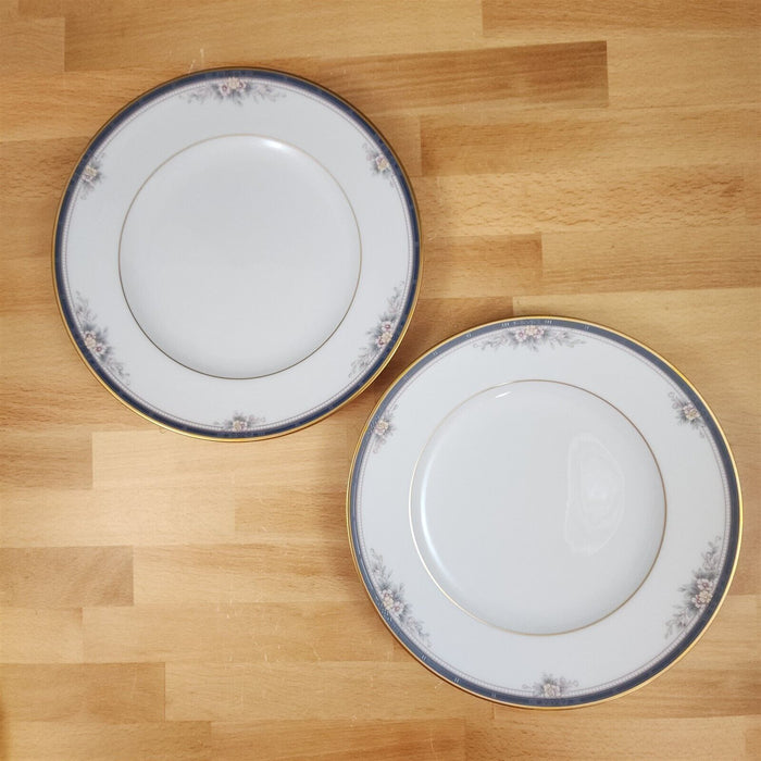 Noritake Ontario Salad Plate Set of 2 Pink Flowers Blue Gold Band 8â€ 3763