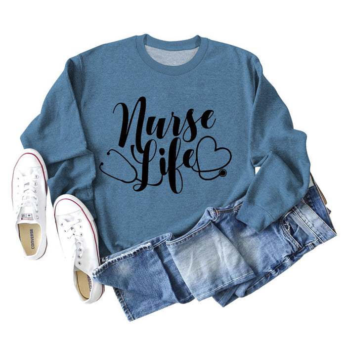 Blue sweater (black font) / S