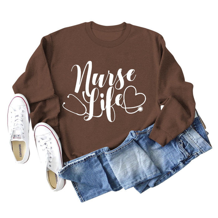 Coffee colored sweater (white font) / S