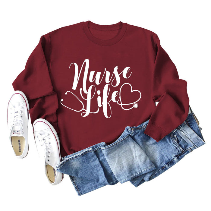 Wine red sweater (white font) / S