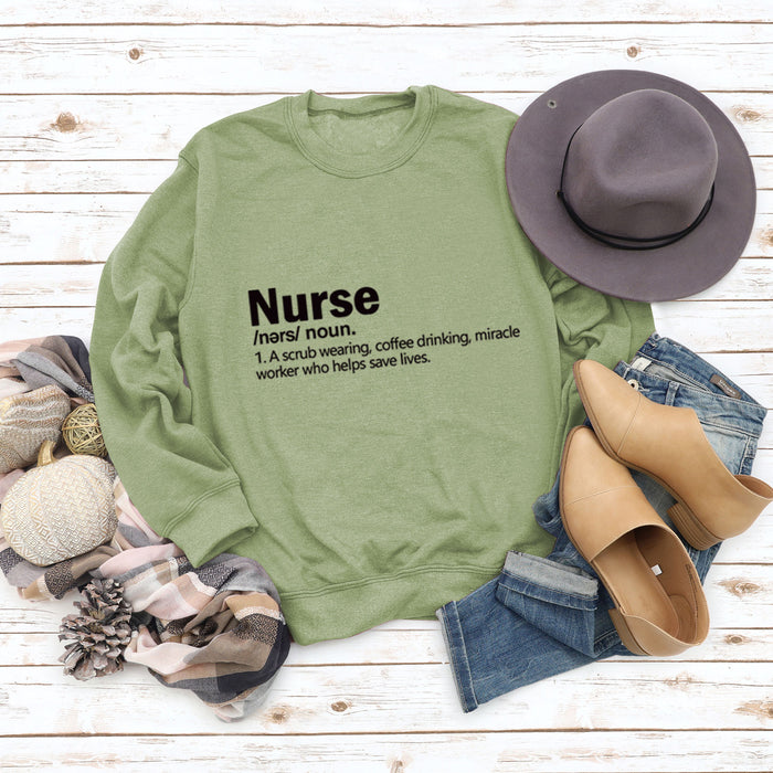 Olive green sweater (black font) / S