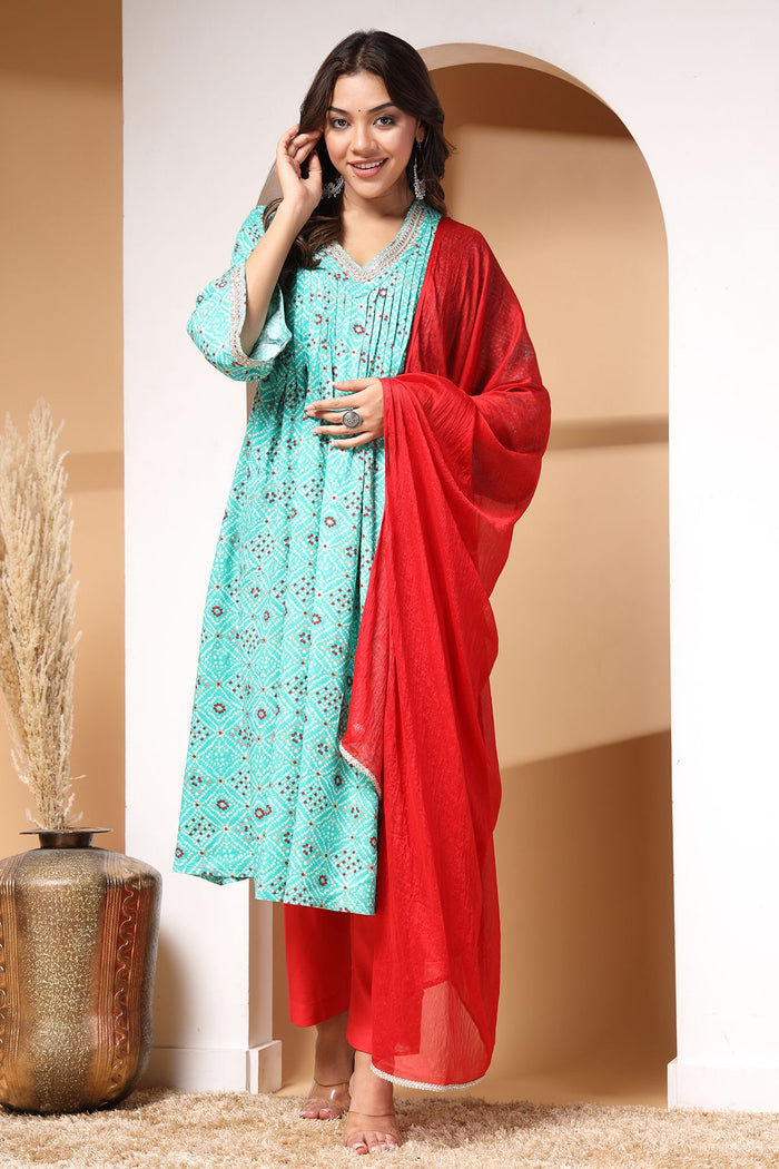Ocean Oasis And Rayon Kurta Set: Convenient Feeding for easy nursing, featuring a Relaxed Maternity silhouette.