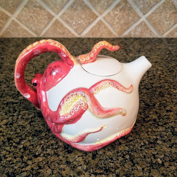 Octopus Teapot Ceramics Red Decorative Animal Tea Pot Decor by Blue Sky