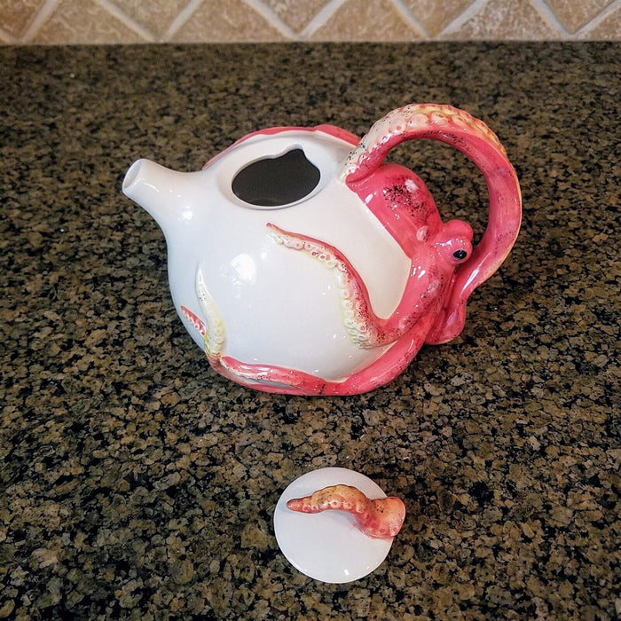 Octopus Teapot Ceramics Red Decorative Animal Tea Pot Decor by Blue Sky