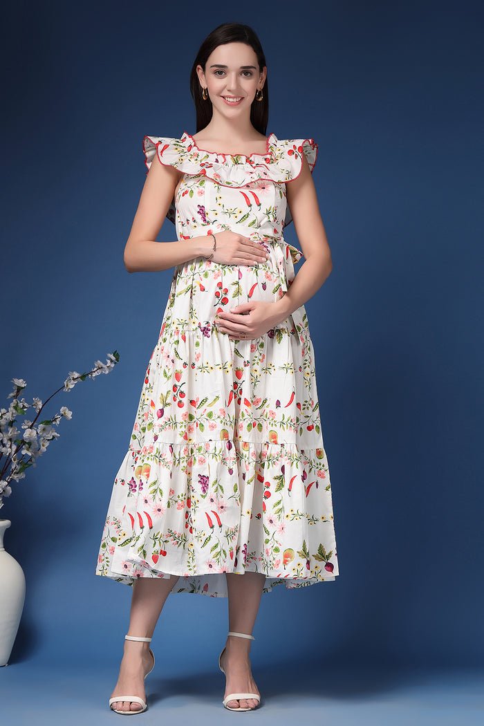 Back View of Off-Shoulder Cotton Maternity Feeding Dress - Flattering Silhouette for Pregnancy
