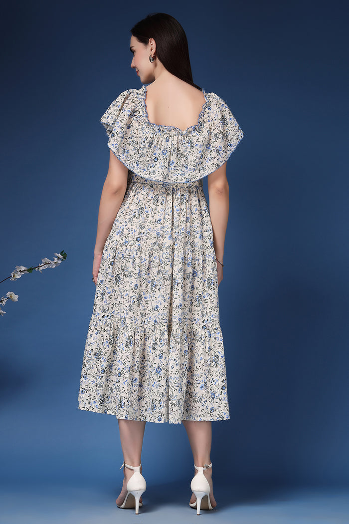 Close Up of Cotton Fabric Detail on Off-Shoulder Cotton Maternity Feeding Dress
