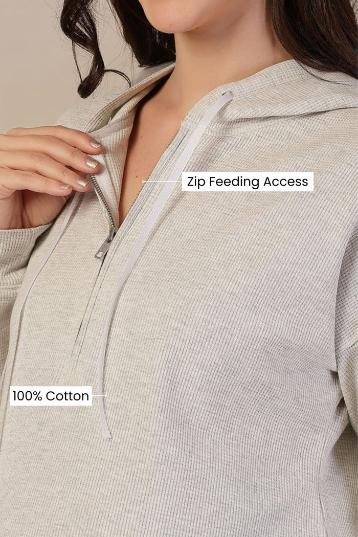 Off White Solid Maternity Feeding Lounge Set