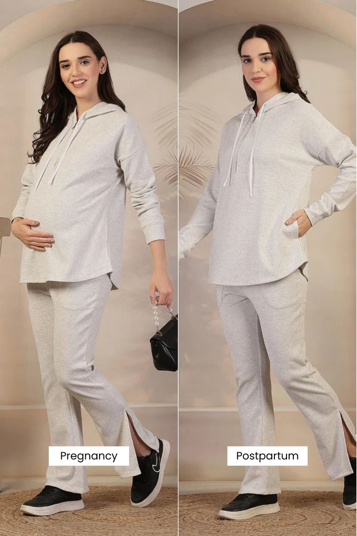 Pregnancy Off White Solid Maternity Feeding Lounge Set