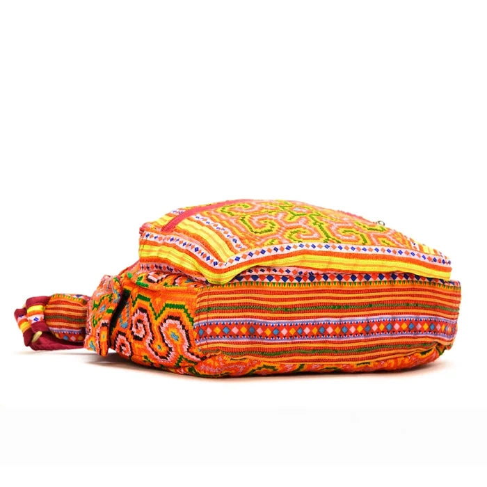 Vindigo shoulder bag orange linen tribal bottom view