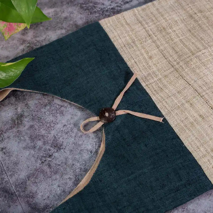 Vindigo shoulder bag teal hemp plain beige back with tie detail
