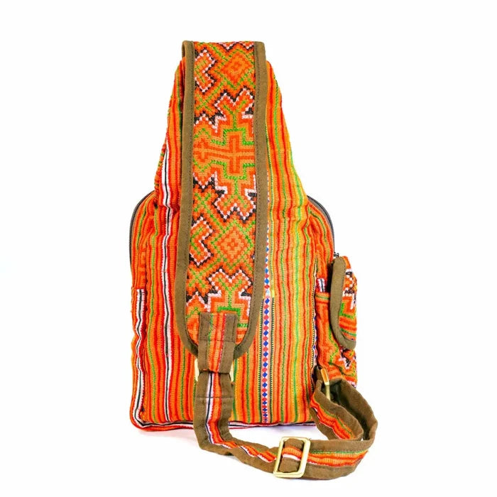 Vindigo crossbody orange linen star embroidery back view