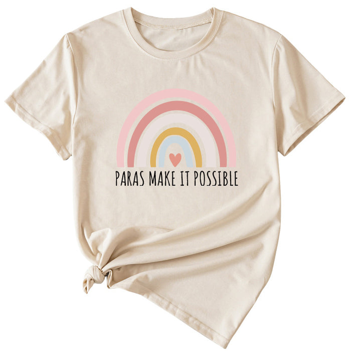 Paras Make It Popssible Summer Letter Fashion Short Sleeve Crewneck T-shirt