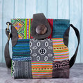 Vindigo multicolor crossbody bag front view with H’mong patchwork and coconut button