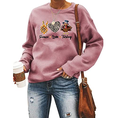 Peace Love Turkey Sweatshirt for Women Thanksgiving Graphic Clothing Shirt