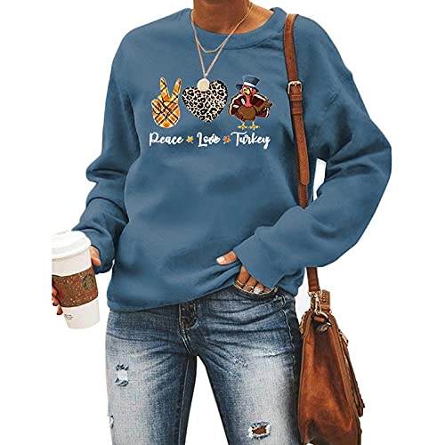 Peace Love Turkey Sweatshirt for Women Thanksgiving Graphic Clothing Shirt