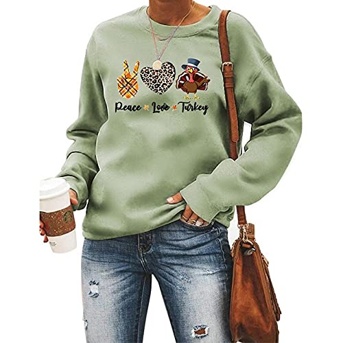 Peace Love Turkey Sweatshirt for Women Thanksgiving Graphic Clothing Shirt