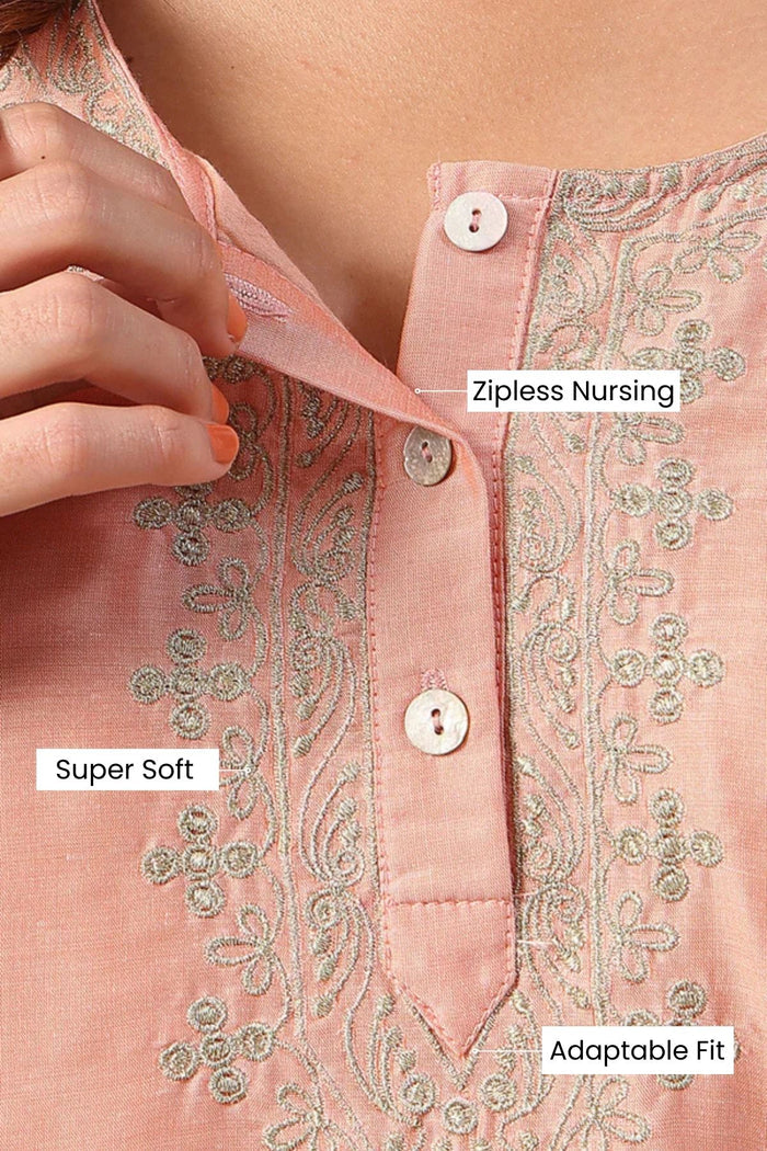 Peach Blossom Festive Spark Zipless Feeding Maternity Suit Set