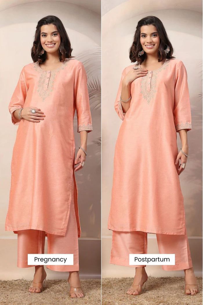 Maternity Peach Blossom Festive Spark Zipless Feeding Maternity Suit Set