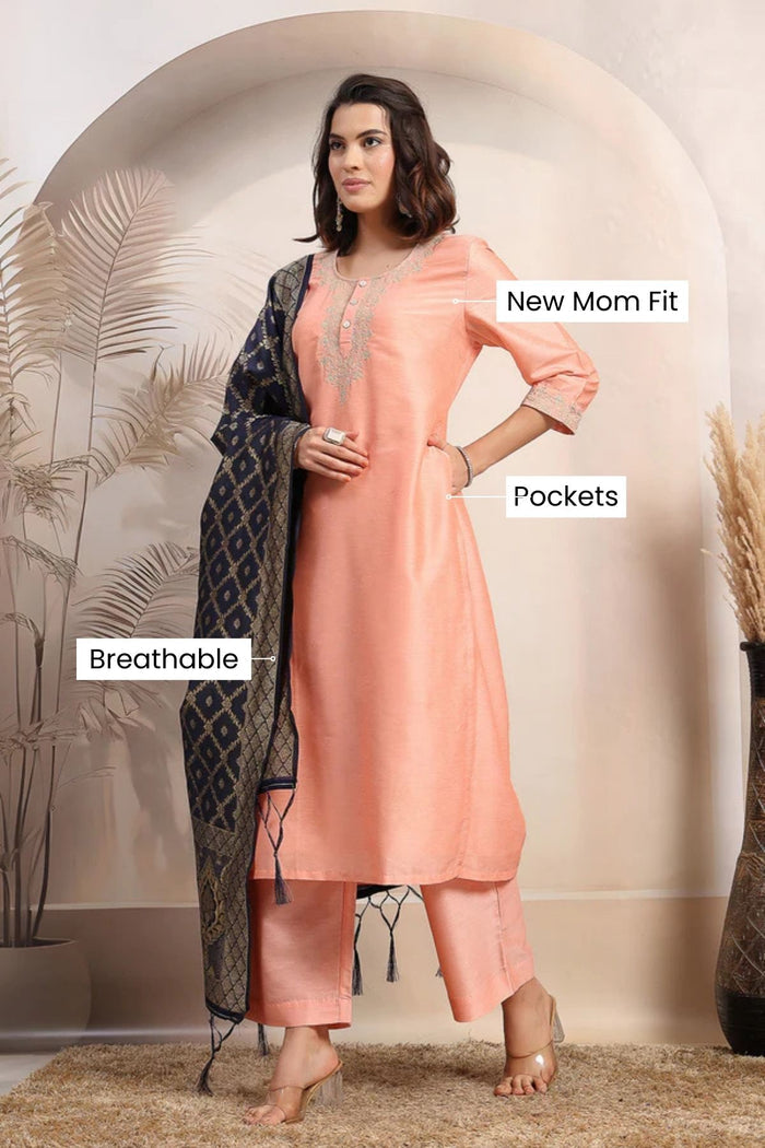 Pregnancy Peach Blossom Festive Spark Zipless Feeding Maternity Suit Set