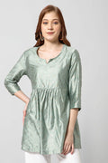 Pebble Grey Printed Maternity Short Top  with Pocket - Front view showing breathable fabric and practical nursing