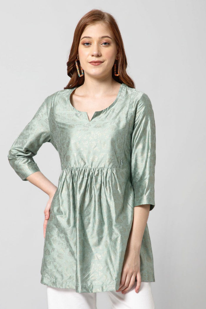 Pebble Grey Printed Maternity Short Top  with Pocket - Front view showing breathable fabric and practical nursing