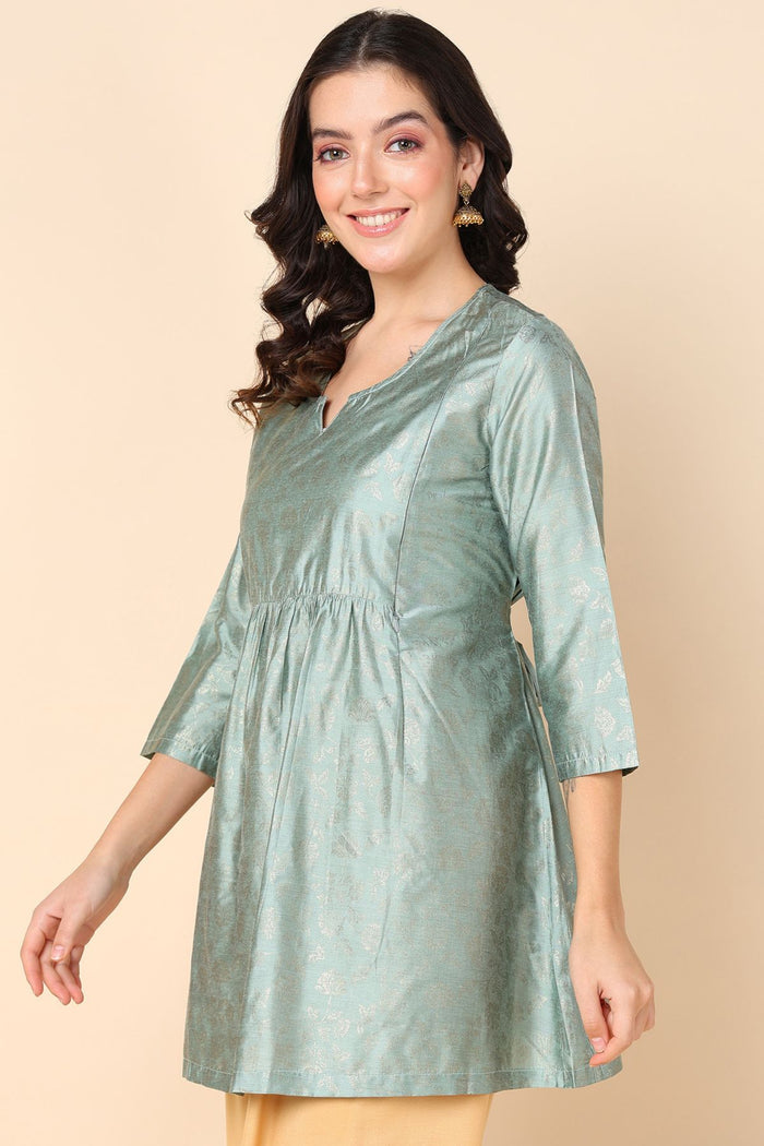 Pebble Grey Maternity Breastfeeding Short Top - Front view showing breathable fabric and practical nursing access.