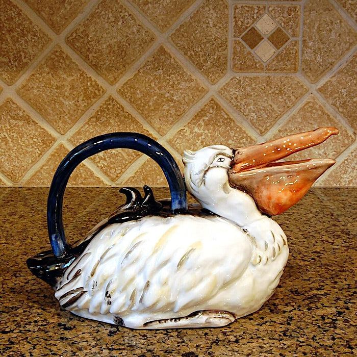 Pelican Bird Teapot Animal Ceramics Decorative Tea Pot Décor Blue Sky Clayworks