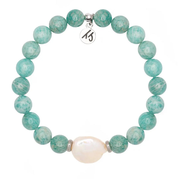 Peruvian Amazonite Gemstone with Pearl Coin Stacker Bracelet