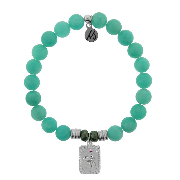 Peruvian Amazonite Stone Bracelet with Snake Sterling Silver Charm