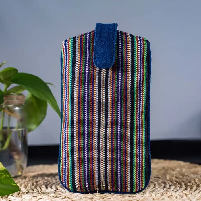 Vindigo phone case with green-toned handwoven pattern