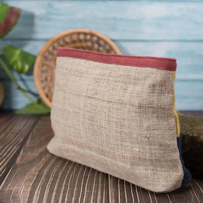 Vindigo raw hemp cosmetic bag back view in plain beige hemp