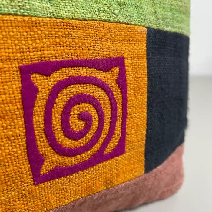 Pink pattern on orange patch - Hemp crossbody bag