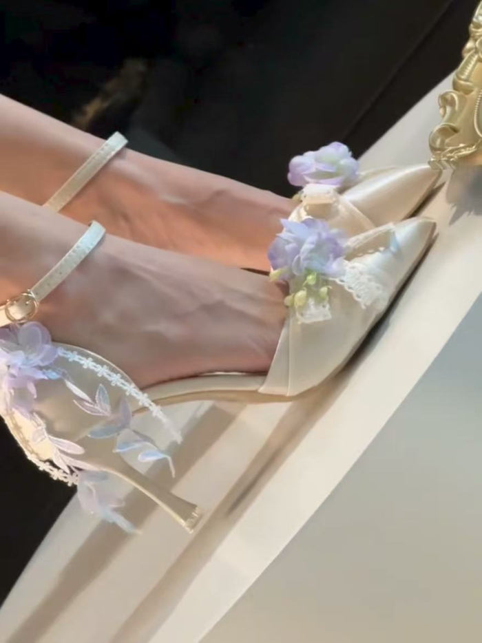 Pink Purple Flower High Heels Paris Wedding Shoes
