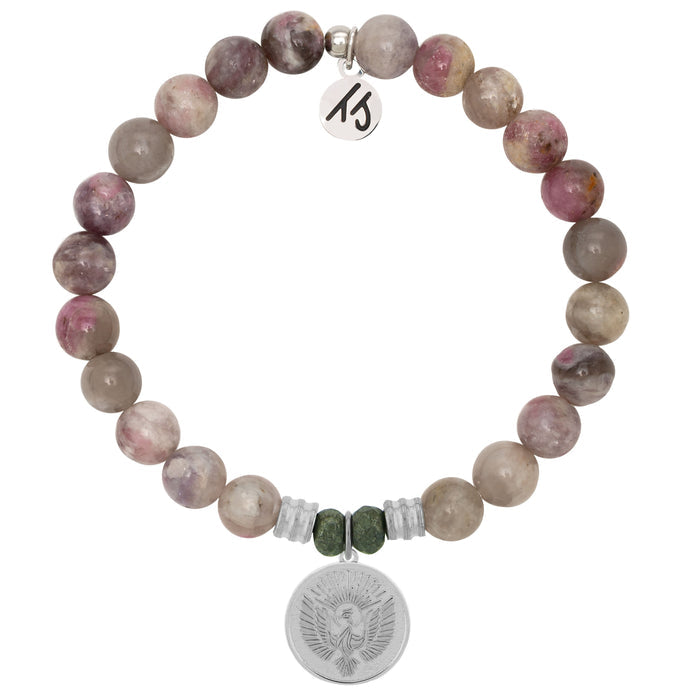 Pink Tourmaline Stone Bracelet with Phoenix Sterling Silver Charm