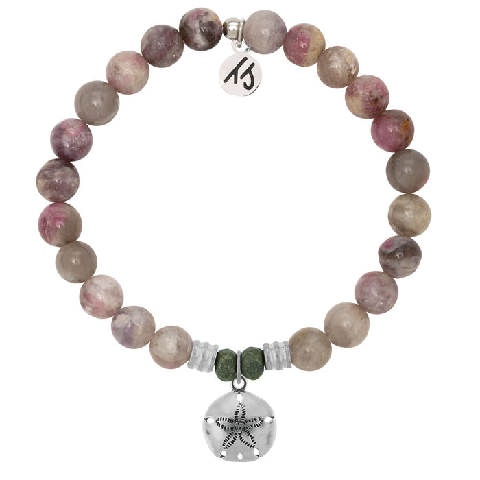 Pink Tourmaline Stone Bracelet with Sand Dollar Sterling Silver Charm