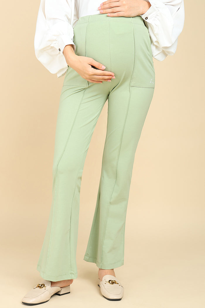 Pistachio Pleated Pants; pleated front offers sophisticated style for formal occasions.