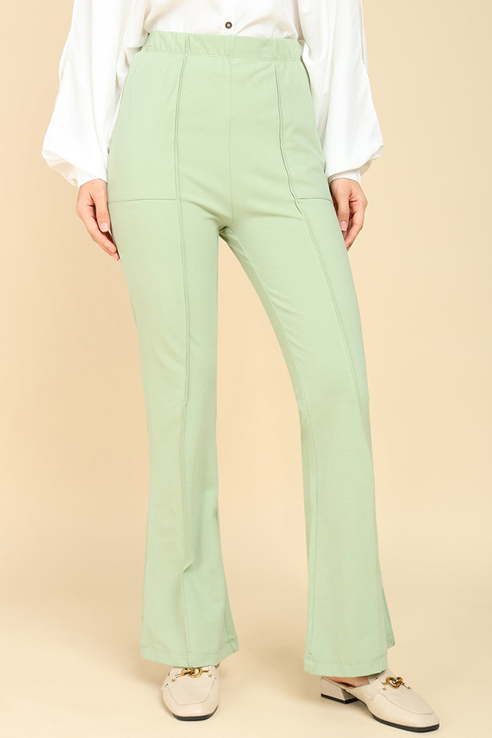 Pistachio Pants drawstring; adjustable tie secures fit postpartum and during early pregnancy.