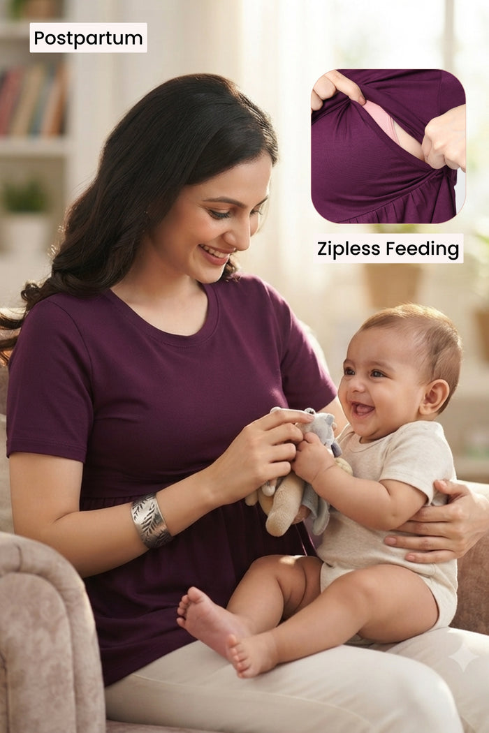 Plum Maternity Zipless Feeding Gathered Top