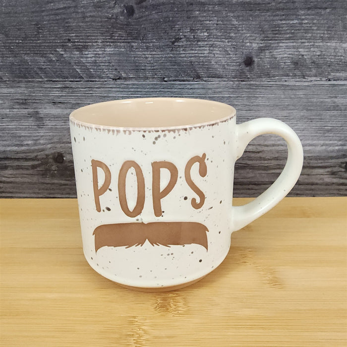 POPS Dad Mug Mustache Ceramic Embossed Coffee Cup Blue Sky Father's Day Beige