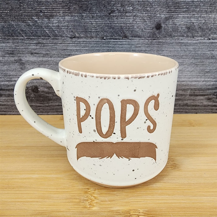 POPS Dad Mug Mustache Ceramic Embossed Coffee Cup Blue Sky Father's Day Beige