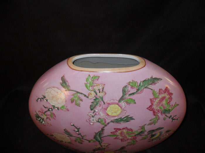 Porcelain - Pink Floral Painted Porcelain Moon Vase / Urn-Jantiques LLC.