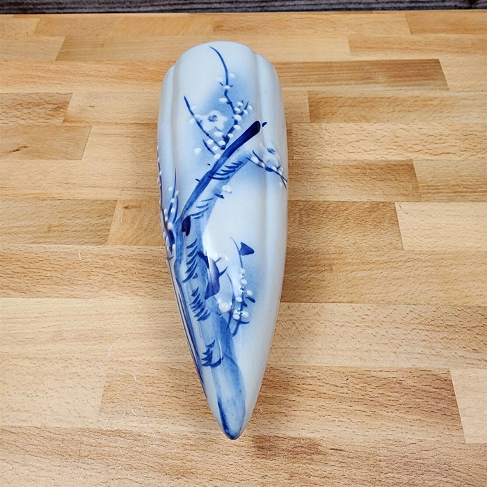Porcelain Japan Blue & White Iris Wall Pocket Vase Planter Conical Cone Sconce