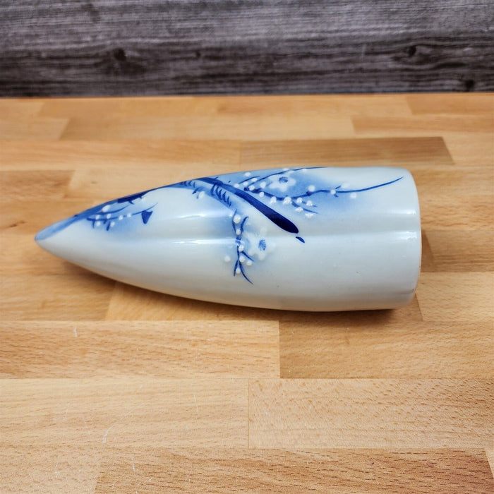 Porcelain Japan Blue & White Iris Wall Pocket Vase Planter Conical Cone Sconce
